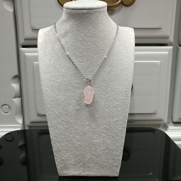Rose Quartz Necklace Natural Gemstone Crystal Pendant Stainless-Steel Chain 20" - Picture 3 of 17